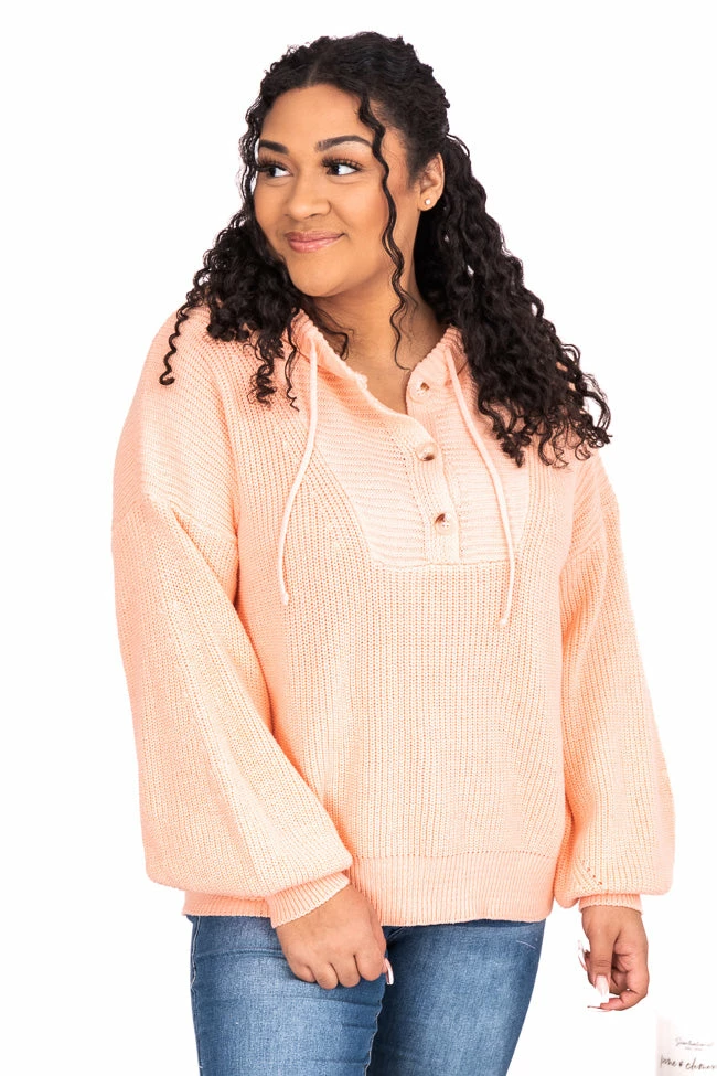 Buy โ๏ธ Pink Lily Send Your Approval Henley Peach Hooded Sweater ๐ - Image 14