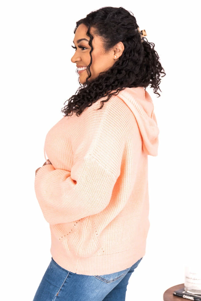 Buy โ๏ธ Pink Lily Send Your Approval Henley Peach Hooded Sweater ๐ - Image 16