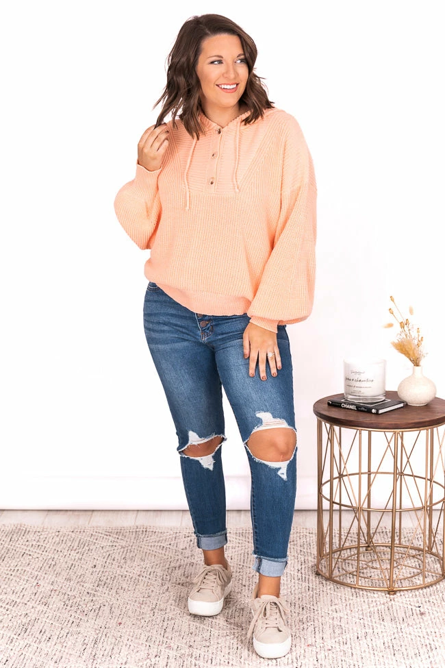 Buy โ๏ธ Pink Lily Send Your Approval Henley Peach Hooded Sweater ๐ - Image 10