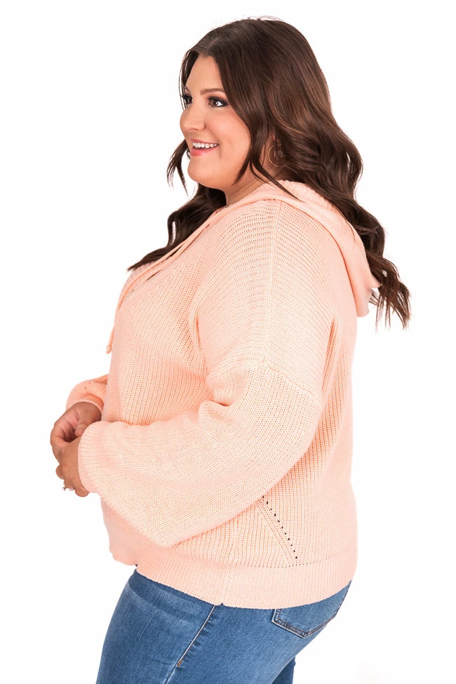 Buy โ๏ธ Pink Lily Send Your Approval Henley Peach Hooded Sweater ๐ - Image 19
