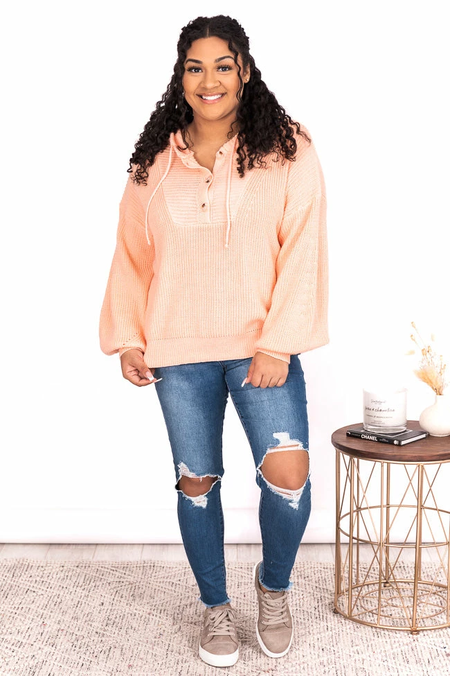 Buy โ๏ธ Pink Lily Send Your Approval Henley Peach Hooded Sweater ๐ - Image 15