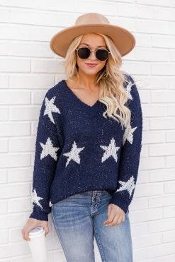 Outlet 🎉 Pink Lily Above Standard Navy Star Sweater ⭐