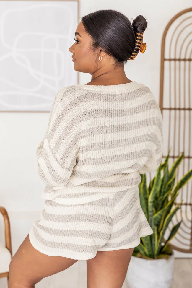 Top 10 😉 Pink Lily Goals In Life Grey Striped Lounge Sweater FINAL SALE 🔔 - Image 13