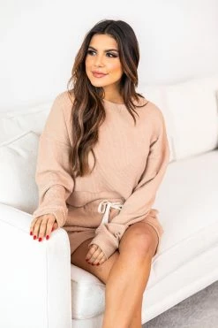 Best deal 🛒 Pink Lily Why Not Taupe Cropped Cord Lounge Pullover ❤️