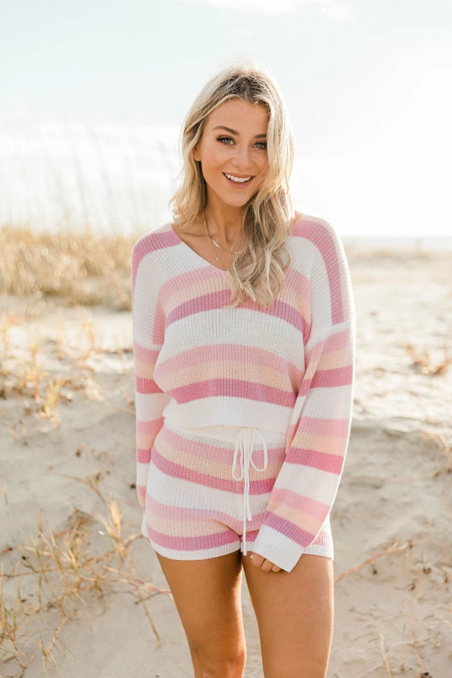 Wholesale 🎁 Pink Lily Desert Daydreamer Pink Striped Knit Hoodie FINAL SALE 🎉 - Image 2