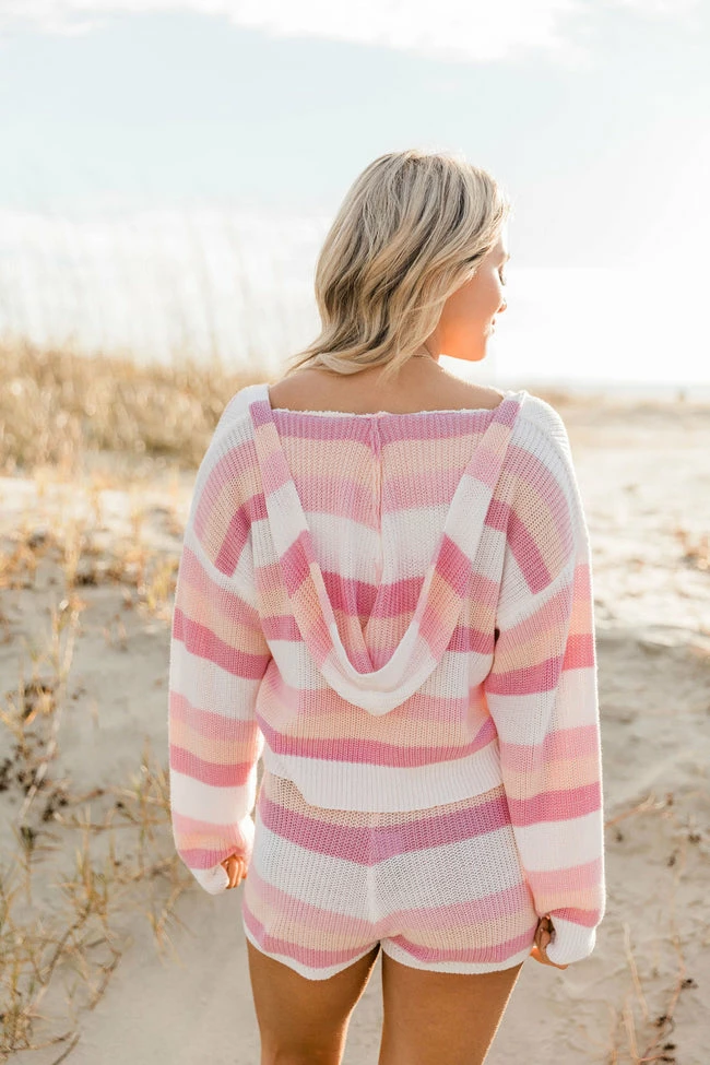 Wholesale 🎁 Pink Lily Desert Daydreamer Pink Striped Knit Hoodie FINAL SALE 🎉 - Image 7