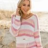 Wholesale 🎁 Pink Lily Desert Daydreamer Pink Striped Knit Hoodie FINAL SALE 🎉