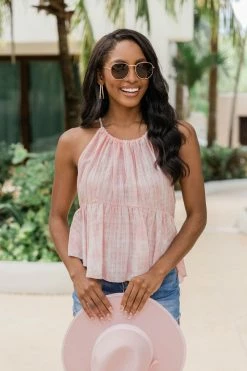 Best Sale 🎉 Pink Lily Explain Yourself Pink Tie Dye Peplum Tank FINAL SALE 🎉