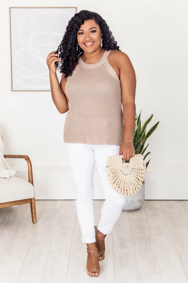 Best Pirce ✨ Pink Lily Wished For More Taupe Halter Neck Sweater Tank FINAL SALE 🎁 - Image 7