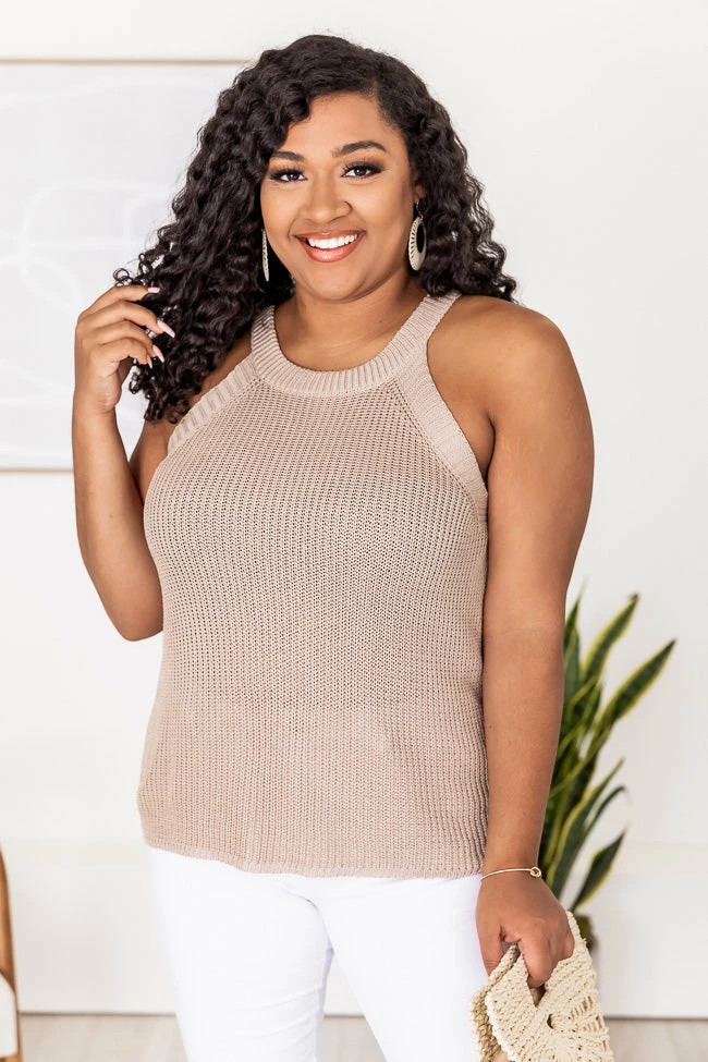 Best Pirce ✨ Pink Lily Wished For More Taupe Halter Neck Sweater Tank FINAL SALE 🎁 - Image 8