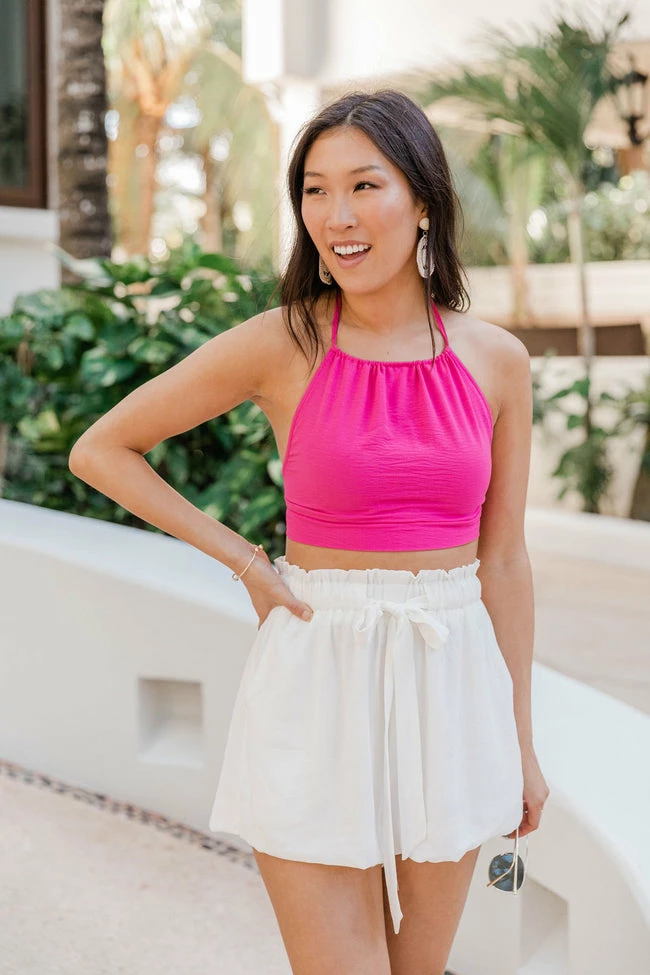 Deals 👏 Pink Lily Maybe You're Right Hot Pink Cropped Halter Blouse FINAL SALE ✔️