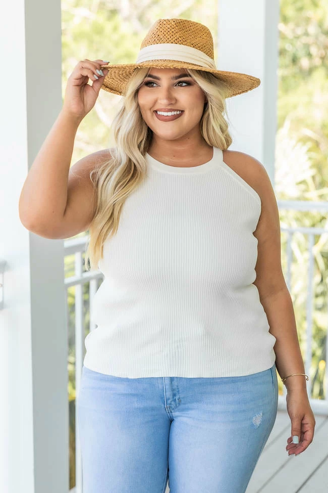 Flash Sale ✔️ Pink Lily Final Notice Cream Ribbed High Neck Sweater Tank FINAL SALE 🎉