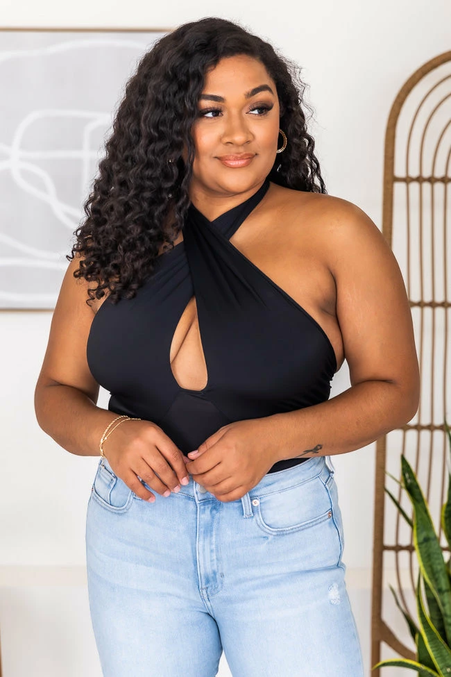 Cheapest 😉 Pink Lily Spice Up Your Life Cross Front Halter Black Bodysuit FINAL SALE 🤩 - Image 11