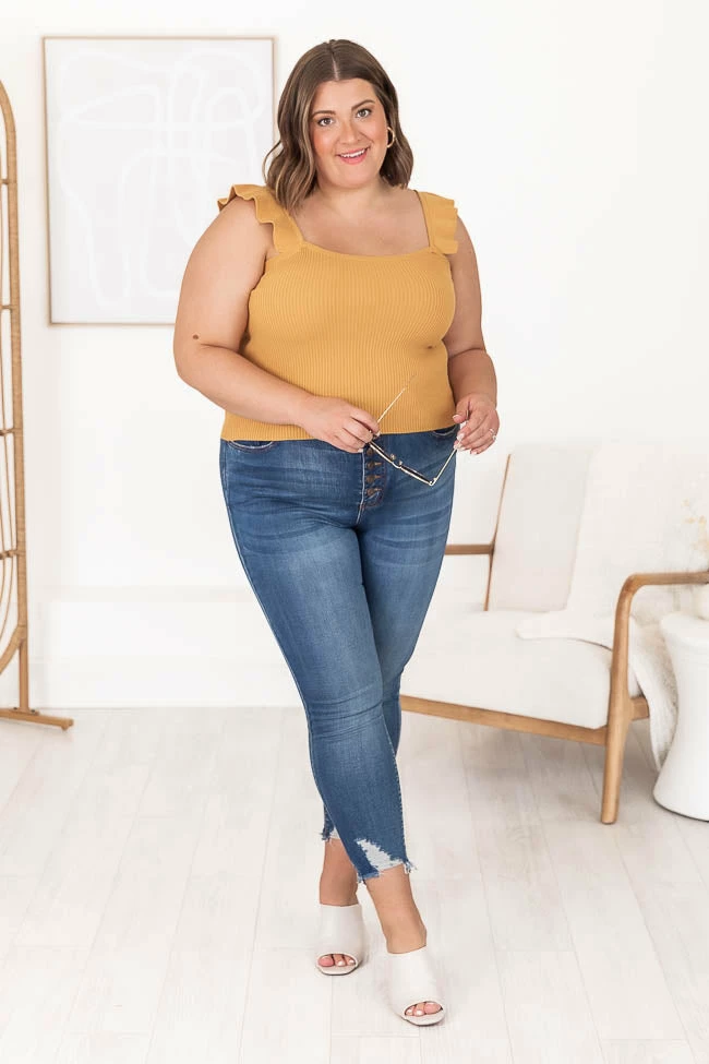 Budget 𧨠Pink Lily Crush On Colorful Mustard Ruffle Sleeve Sweater Tank FINAL SALE 𧨠- Image 12