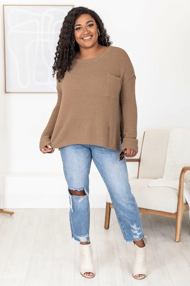 Best Pirce 🛒 Pink Lily All I Know So Far Tan Pocketed Fuzzy Sweater ⌛ - Image 10