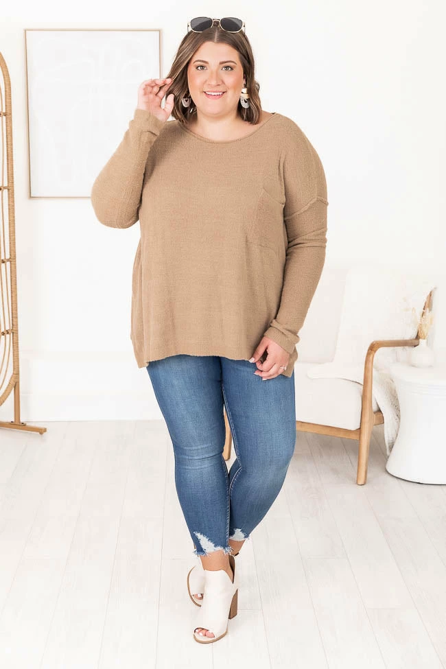 Best Pirce 🛒 Pink Lily All I Know So Far Tan Pocketed Fuzzy Sweater ⌛ - Image 14