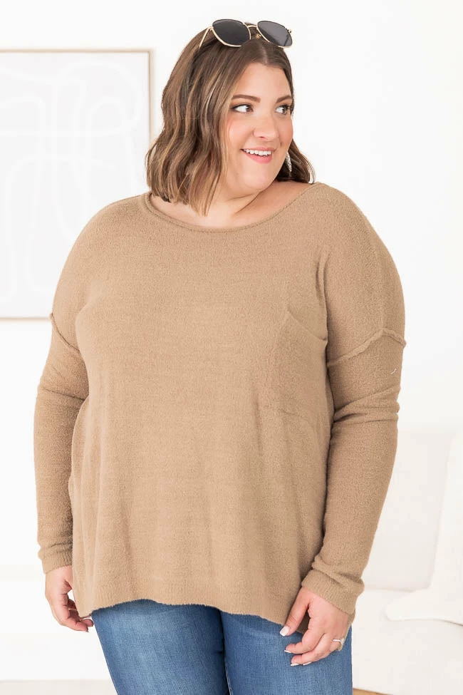 Best Pirce 🛒 Pink Lily All I Know So Far Tan Pocketed Fuzzy Sweater ⌛ - Image 15