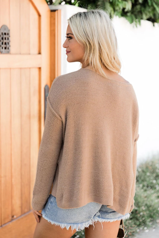 Best Pirce 🛒 Pink Lily All I Know So Far Tan Pocketed Fuzzy Sweater ⌛ - Image 5