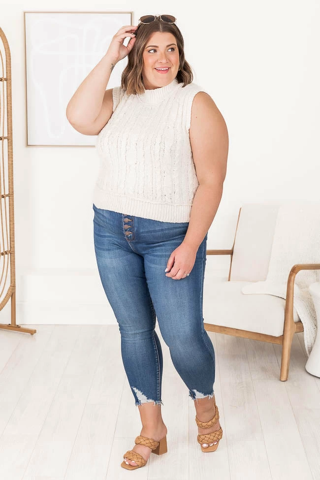 Discount 👍 Pink Lily Refreshing Feelings Beige Cable Knit Sweater Tank 😍 - Image 10