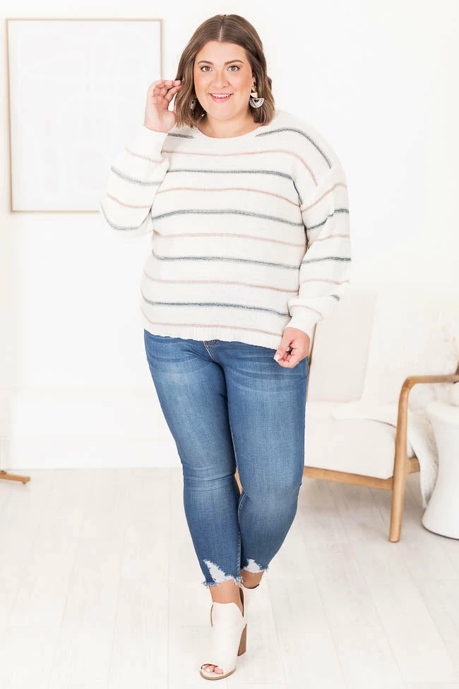 New ๐ Pink Lily Thinking About You Multicolored Striped Crew Neck Sweater ๐ - Image 15