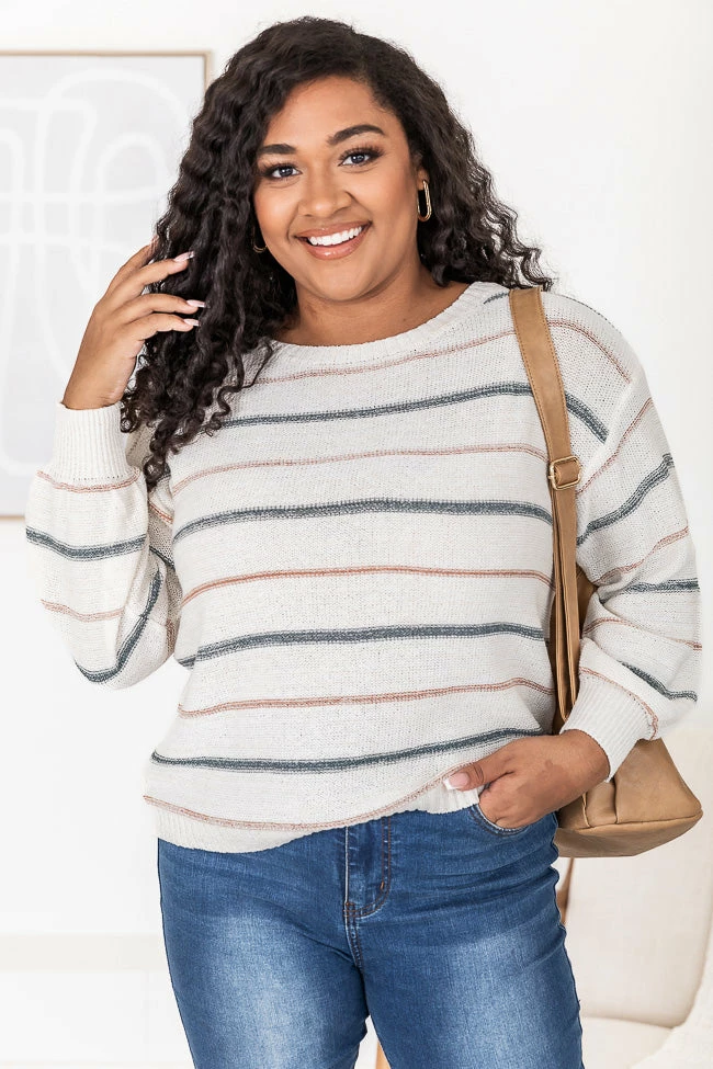 New ๐ Pink Lily Thinking About You Multicolored Striped Crew Neck Sweater ๐ - Image 12