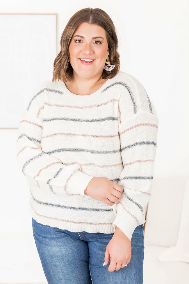 New ๐ Pink Lily Thinking About You Multicolored Striped Crew Neck Sweater ๐ - Image 17