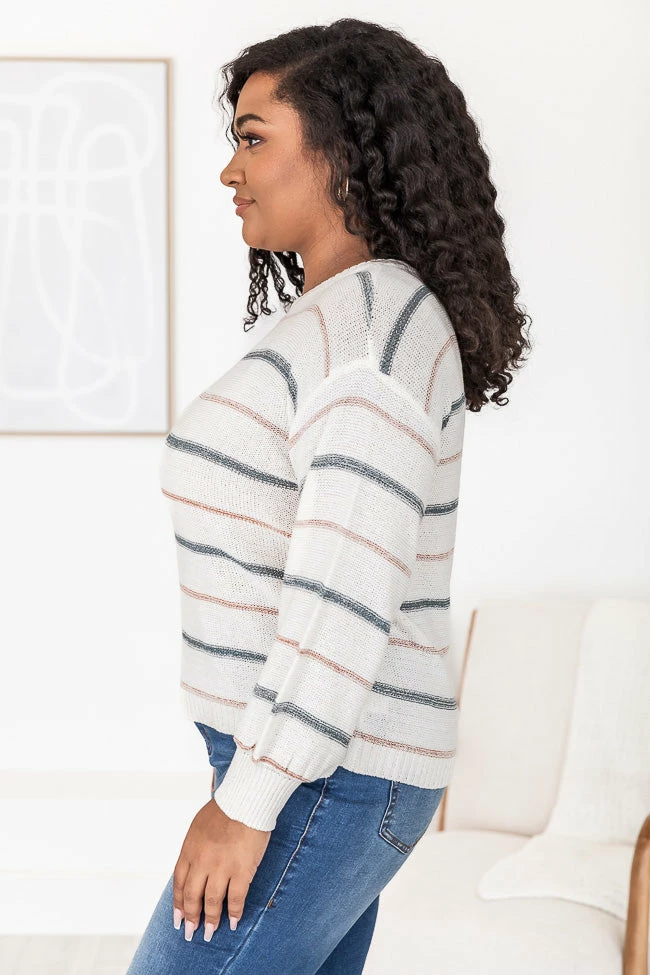 New ๐ Pink Lily Thinking About You Multicolored Striped Crew Neck Sweater ๐ - Image 13