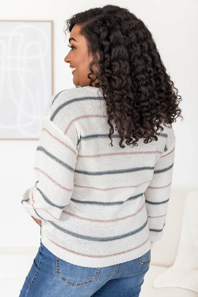 New ๐ Pink Lily Thinking About You Multicolored Striped Crew Neck Sweater ๐ - Image 14