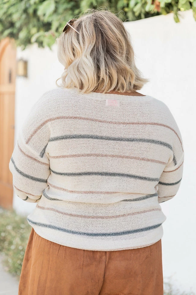 New ๐ Pink Lily Thinking About You Multicolored Striped Crew Neck Sweater ๐ - Image 5