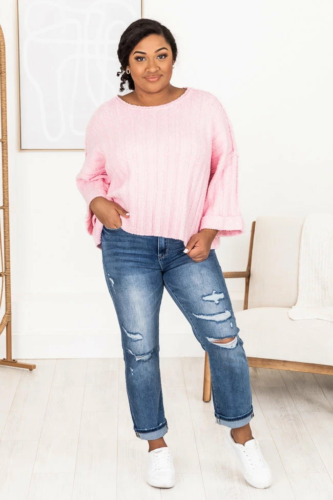 Best Sale 😉 Pink Lily Let's Be Friends Pink Textured Sweater 🔔 - Image 10