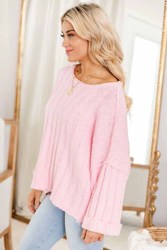 Best Sale 😉 Pink Lily Let's Be Friends Pink Textured Sweater 🔔 - Image 4