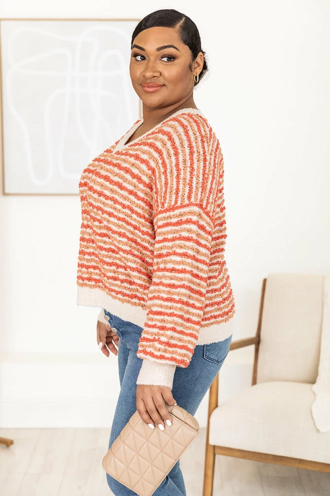 Budget โ๏ธ Pink Lily Smitten By You Fuzzy Orange Striped V-Neck Sweater FINAL SALE ๐ - Image 13