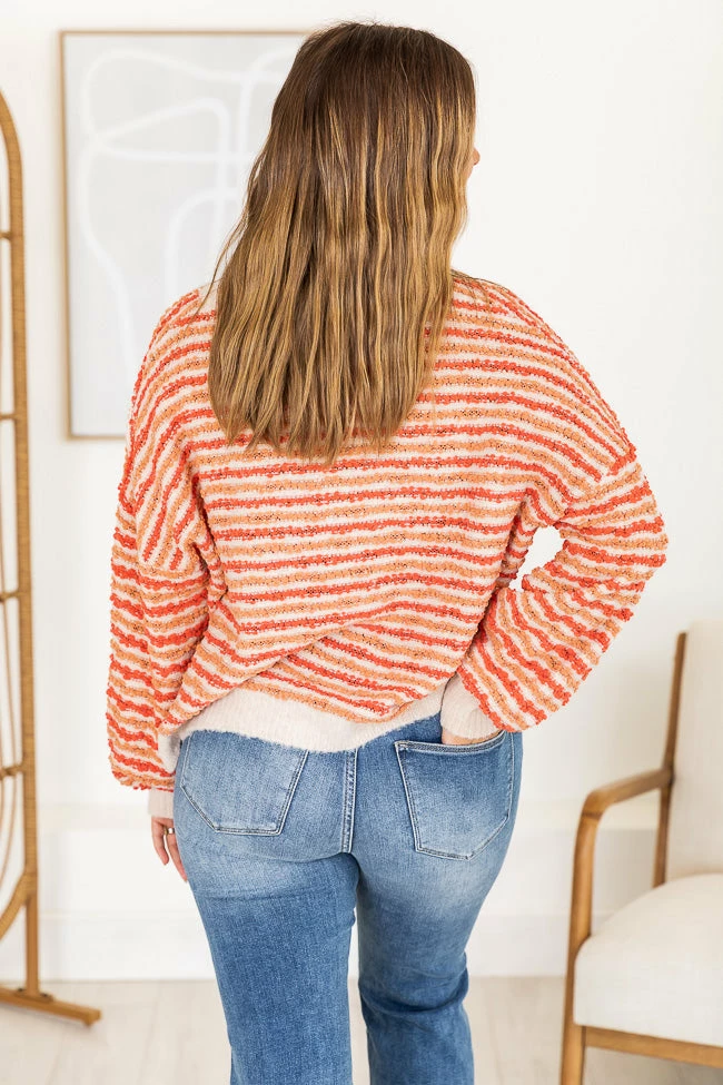 Budget โ๏ธ Pink Lily Smitten By You Fuzzy Orange Striped V-Neck Sweater FINAL SALE ๐ - Image 9