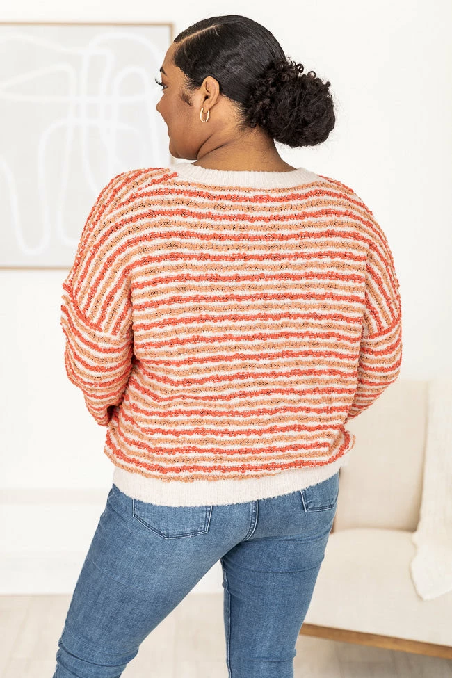 Budget โ๏ธ Pink Lily Smitten By You Fuzzy Orange Striped V-Neck Sweater FINAL SALE ๐ - Image 14