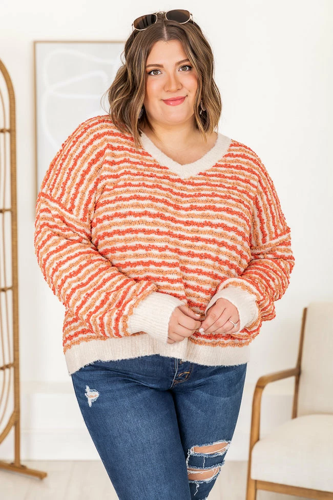 Budget โ๏ธ Pink Lily Smitten By You Fuzzy Orange Striped V-Neck Sweater FINAL SALE ๐ - Image 16