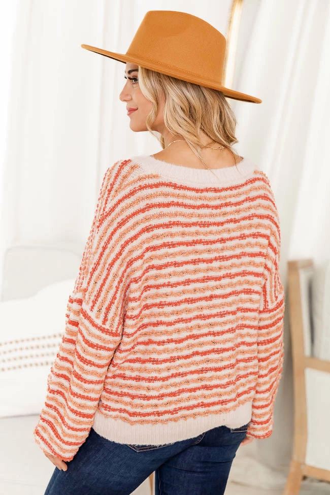 Budget โ๏ธ Pink Lily Smitten By You Fuzzy Orange Striped V-Neck Sweater FINAL SALE ๐ - Image 5