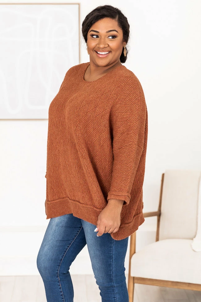 Best Pirce 🛒 Pink Lily Just That Simple Rust Herringbone Sweater FINAL SALE ✔️ - Image 13