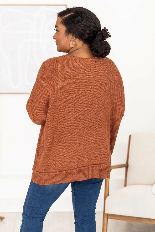 Best Pirce 🛒 Pink Lily Just That Simple Rust Herringbone Sweater FINAL SALE ✔️ - Image 14