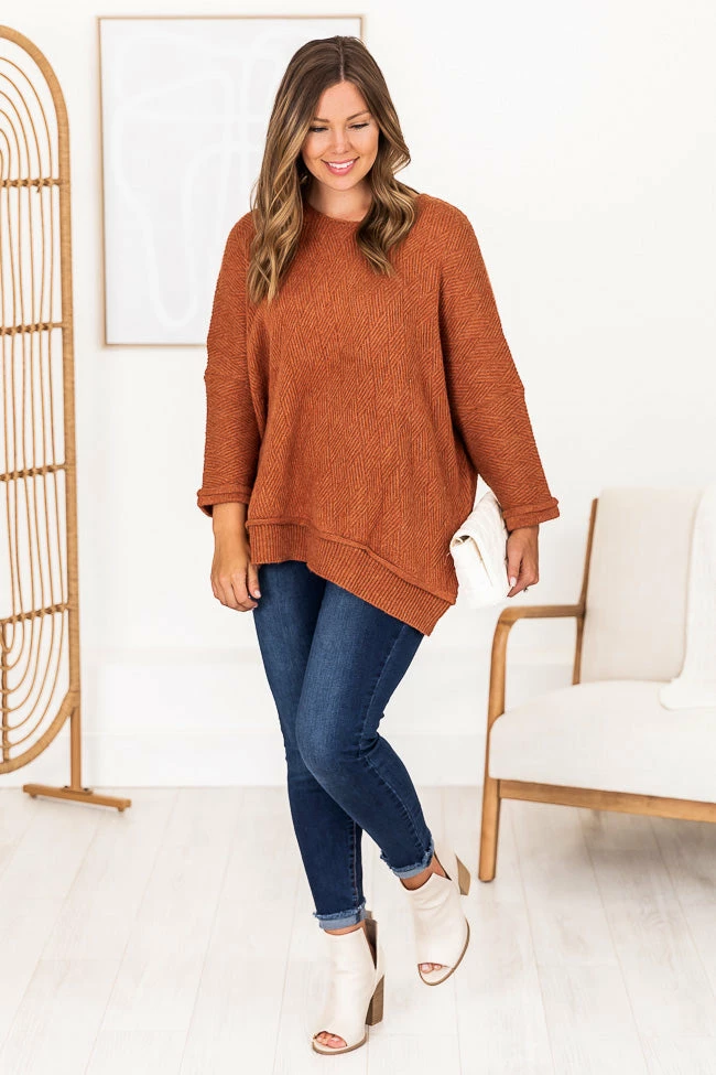 Best Pirce 🛒 Pink Lily Just That Simple Rust Herringbone Sweater FINAL SALE ✔️ - Image 7