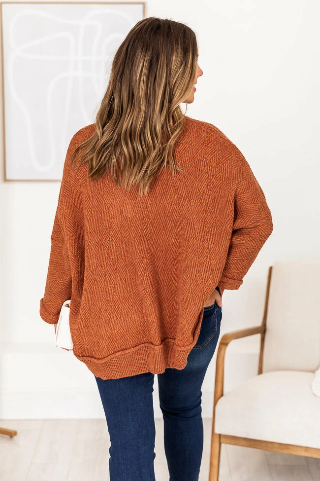 Best Pirce 🛒 Pink Lily Just That Simple Rust Herringbone Sweater FINAL SALE ✔️ - Image 10