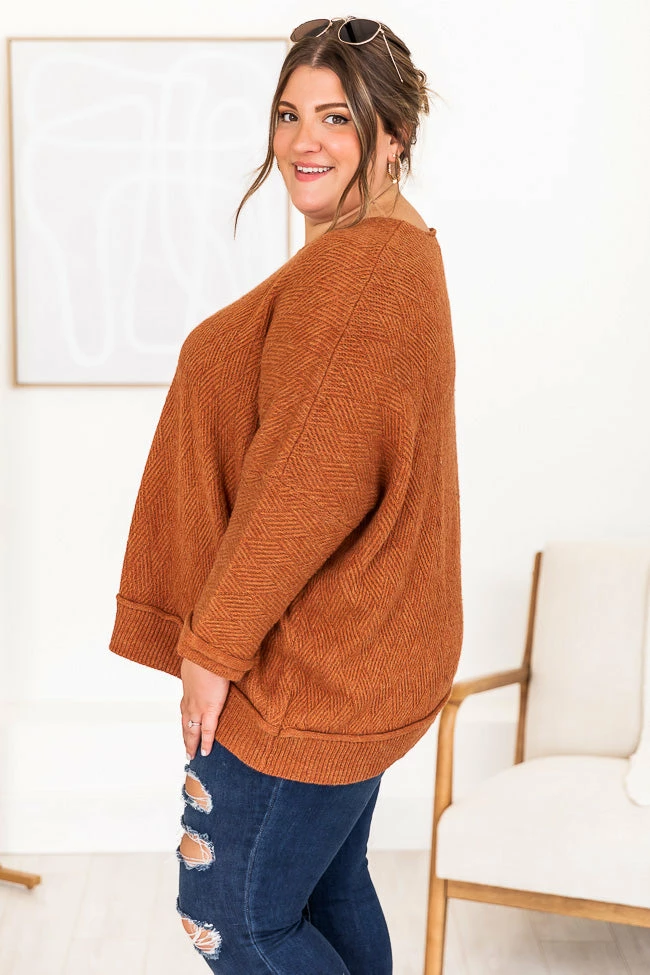 Best Pirce 🛒 Pink Lily Just That Simple Rust Herringbone Sweater FINAL SALE ✔️ - Image 17