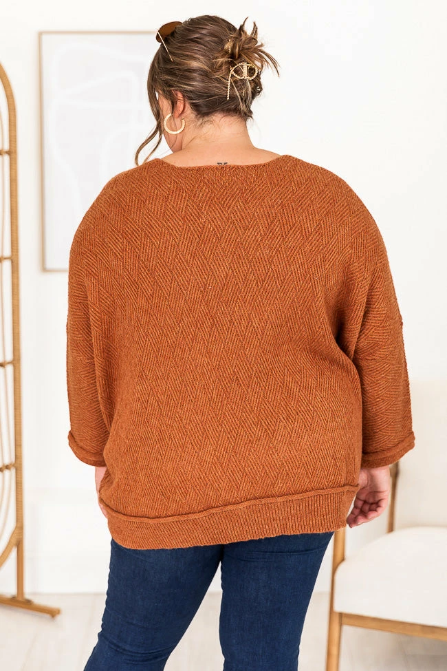 Best Pirce 🛒 Pink Lily Just That Simple Rust Herringbone Sweater FINAL SALE ✔️ - Image 18
