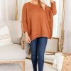 Best Pirce 🛒 Pink Lily Just That Simple Rust Herringbone Sweater FINAL SALE ✔️