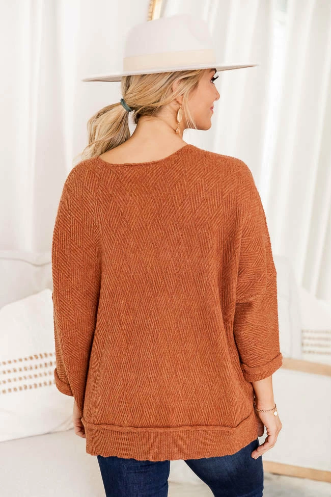 Best Pirce 🛒 Pink Lily Just That Simple Rust Herringbone Sweater FINAL SALE ✔️ - Image 6