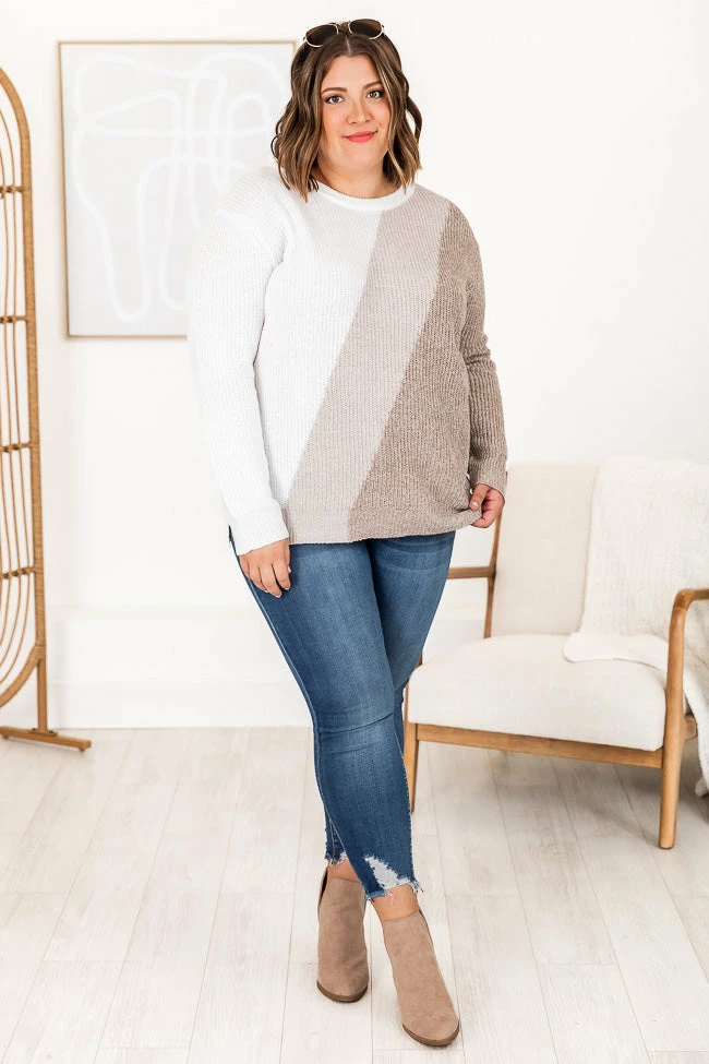 Budget 🤩 Pink Lily Cozy Up To You Brown Colorblock Crewneck Sweater ❤️ - Image 13