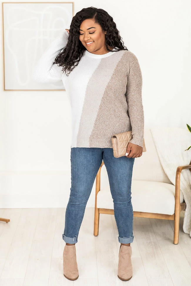 Budget 🤩 Pink Lily Cozy Up To You Brown Colorblock Crewneck Sweater ❤️ - Image 10