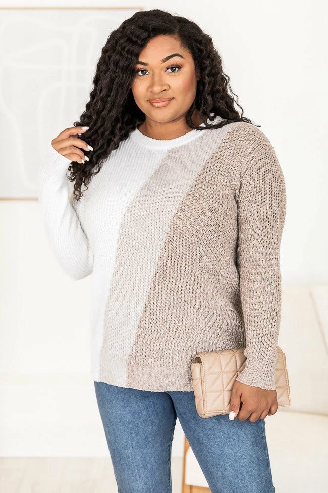 Budget 🤩 Pink Lily Cozy Up To You Brown Colorblock Crewneck Sweater ❤️ - Image 11