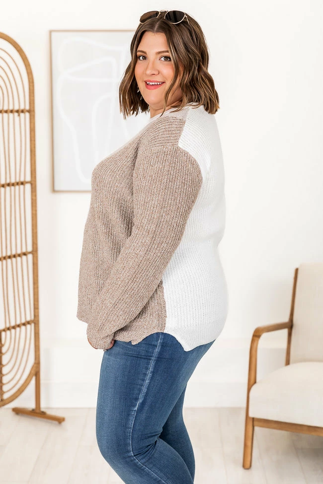 Budget 🤩 Pink Lily Cozy Up To You Brown Colorblock Crewneck Sweater ❤️ - Image 15