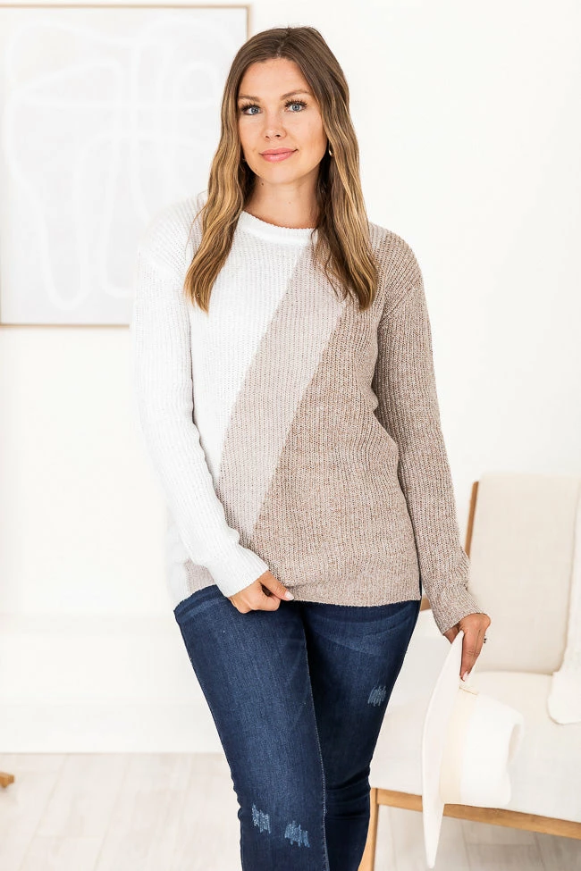 Budget 🤩 Pink Lily Cozy Up To You Brown Colorblock Crewneck Sweater ❤️ - Image 7