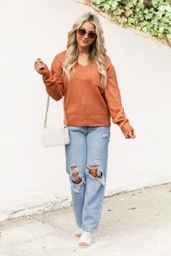 Wholesale 👏 Pink Lily Rule The World Rust Pocket Sweater FINAL SALE ⭐